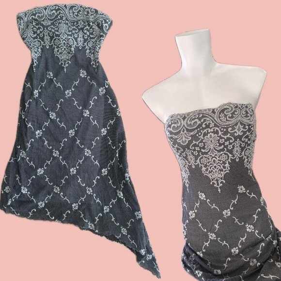 Beautiful vintage strapless jacquard floral dress by Scene, made in Canada - Picture 1 of 8